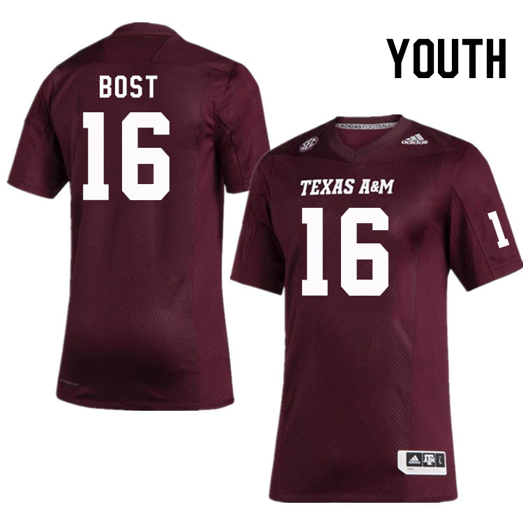 Youth #16 Blake Bost Texas A&M Aggies College Football Jerseys Stitched Sale-Maroon - Click Image to Close